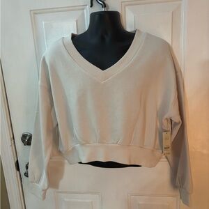 No Boundaries Cream V-Neck Cropped Sweatshirt